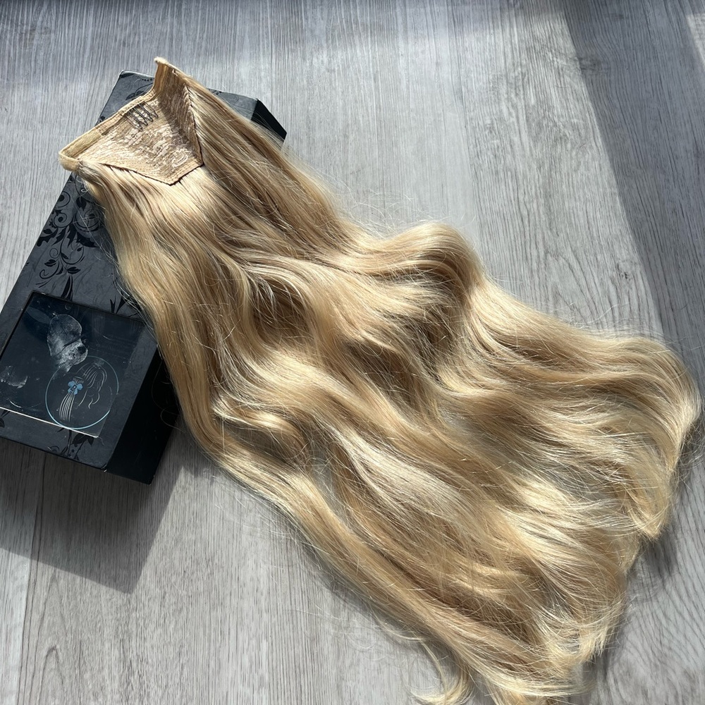 Zala 100% human remy hair clip in ponytail extensions in champagne blonde